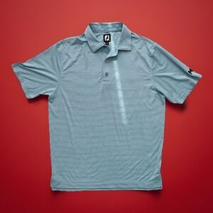 Footjoy Lisle Feeder Stripe Self Collar Polo Blue Black White‎ Sz Large